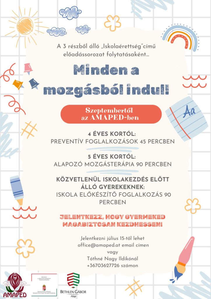 Mozgásfejlesztő és iskola előkészítő csoportok indulnak szeptembertől az AMAPED-ben
